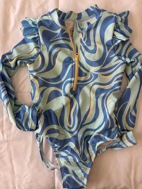 wonder nation Blue and Light Blue Swirl Long Sleeve One-Piece Swim Suit
